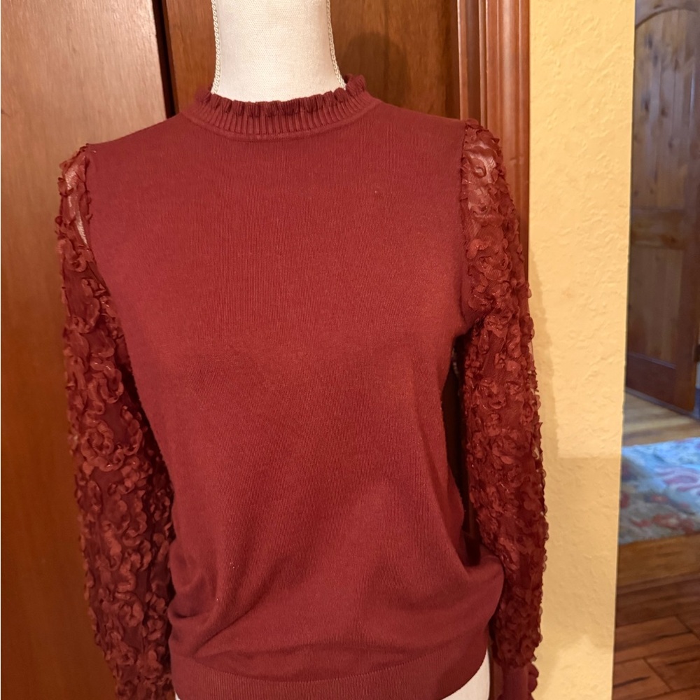 Sioni Milano Rich Rust Sweater Lace Sleeves